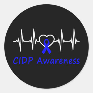 Cidp Awareness Heartbeat Love Blue Ribbon Support Classic Round Sticker