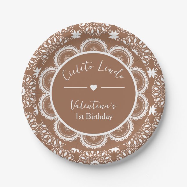 Cielito Lindo 1st Birthday Brown Paper Plates (Front)