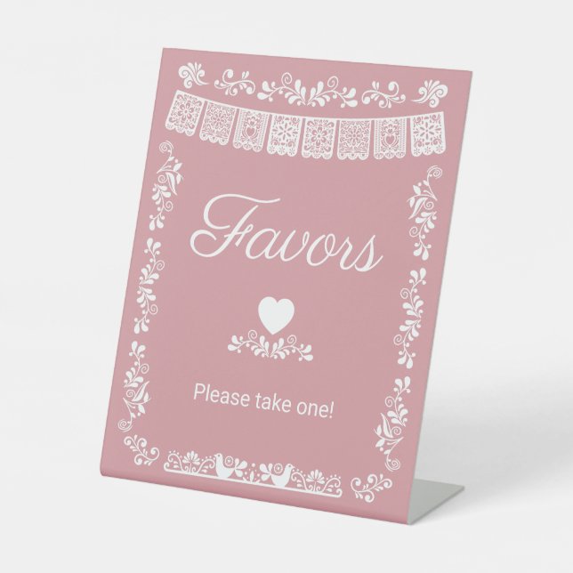 Cielito Lindo Baby Shower Favors Blush Pink Pedestal Sign (Front)