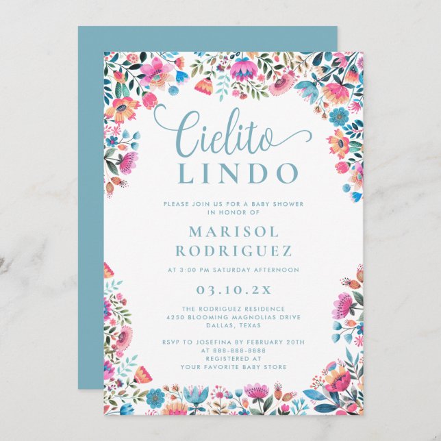 Cielito Lindo Baby Shower Mexican Colorful Floral  Invitation (Front/Back)