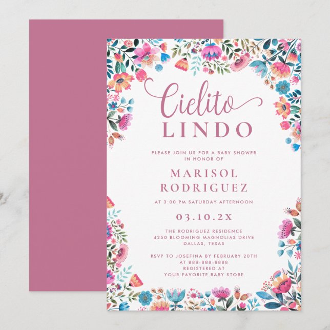 Cielito Lindo Baby Shower Mexican Talavera Floral Invitation (Front/Back)
