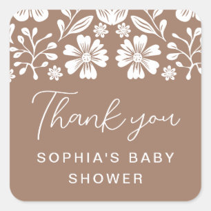 Cielito Lindo Baby Shower Terracotta Thank You Square Sticker