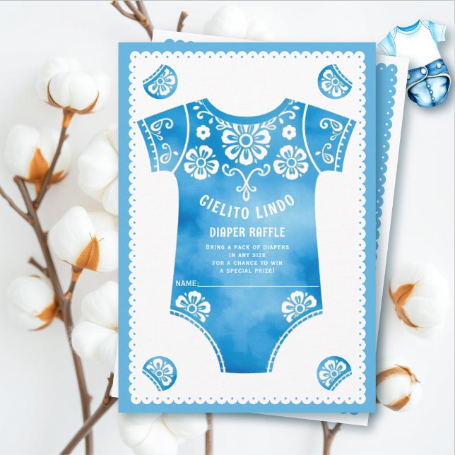 Cielito Lindo blue baby boy shower Diaper Raffle Enclosure Card (Creator Uploaded)