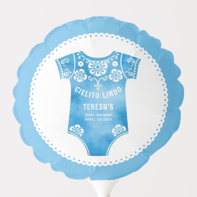 Cielito Lindo blue bodysuit boy baby shower Balloon (Front)