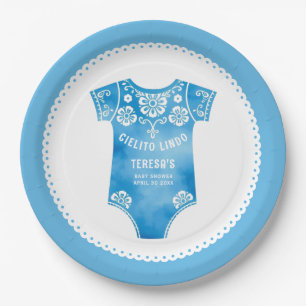 Cielito Lindo blue bodysuit boy baby shower Paper Plates