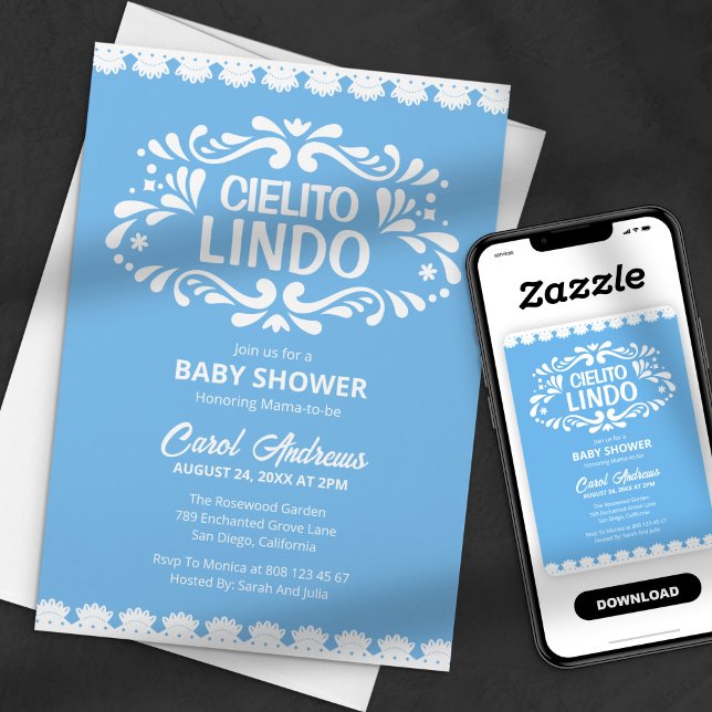 Cielito Lindo Blue Lace Mexican Girl Baby Shower Invitation (Creator Uploaded)