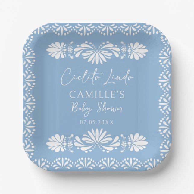 Cielito lindo Blue Mexican Baby Shower Paper Plates (Front)