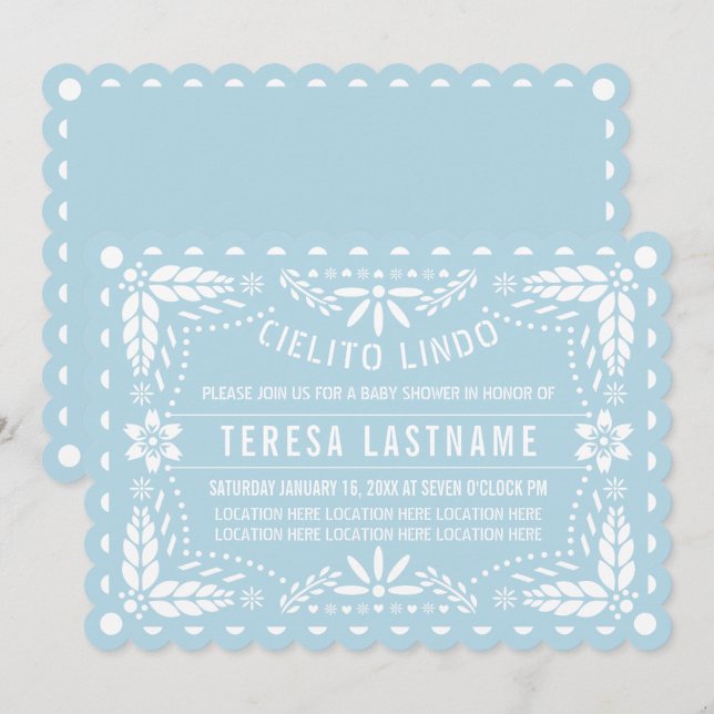 Cielito lindo blue papel picado baby boy shower invitation (Front/Back)
