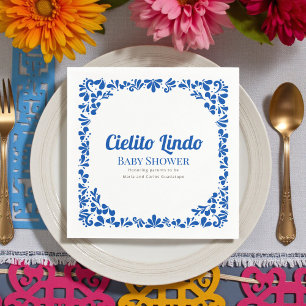 Cielito Lindo Blue Talavera Floral Baby Shower Napkins