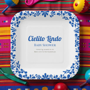 Cielito Lindo Blue Talavera Floral Baby Shower  Paper Plates