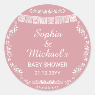 Cielito Lindo Blush Pink Papel Picado Baby Shower Classic Round Sticker