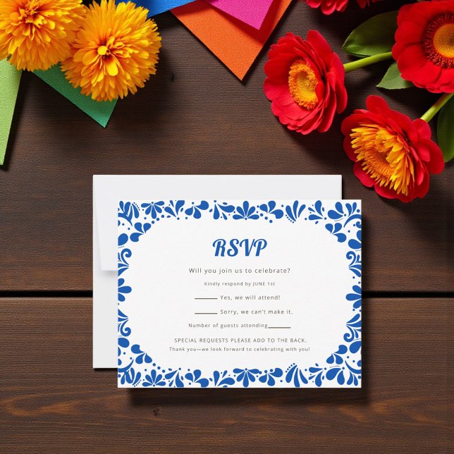 Cielito Lindo Bold Blue Geometric RSVP Card (Creator Uploaded)