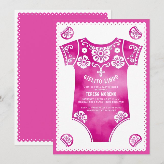 Cielito Lindo cute pink bodysuit girl baby shower Invitation (Front/Back)