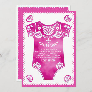 Cielito Lindo cute pink bodysuit girl baby shower Thank You Card