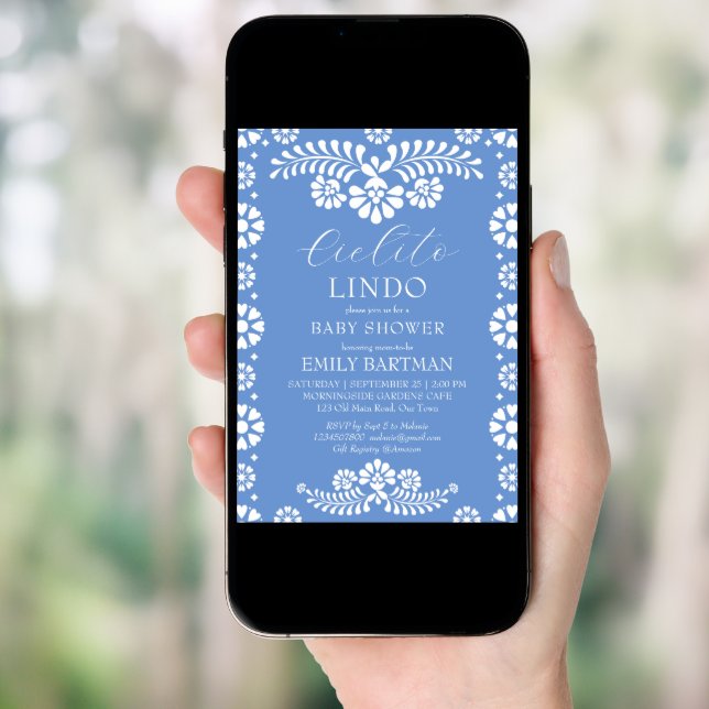 Cielito lindo dusty blue Mexican baby shower Invitation (Front Digital)