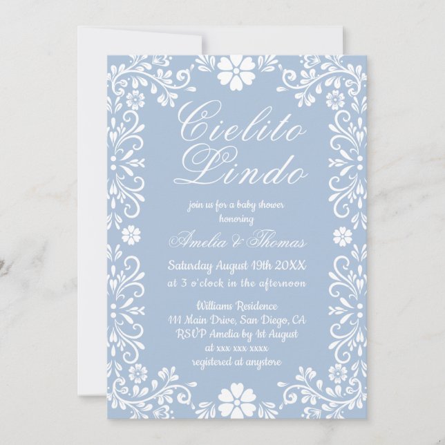 Cielito Lindo Dusty Blue Mexican Baby Shower Invitation (Front)