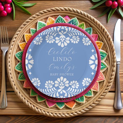 Cielito lindo dusty blue Mexican baby shower Paper Plates