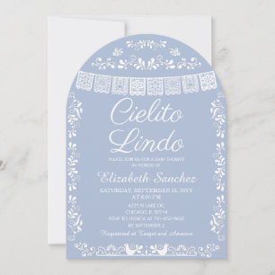 Cielito Lindo Dusty Blue Papel Picado Baby Shower Invitation