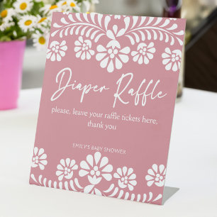 Cielito lindo dusty pink baby shower diaper raffle pedestal sign