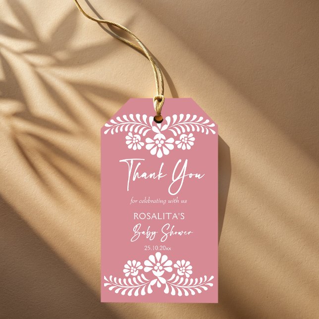 Cielito lindo dusty pink Mexican baby shower Gift Tags (Cielito lindo dusty pink Mexican fiesta papel picado baby shower thank you favor Gift Tags)