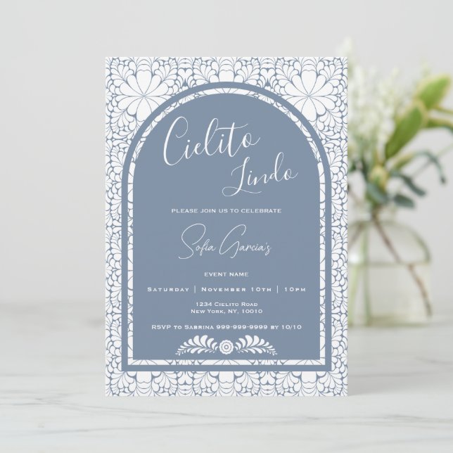 Cielito Lindo Mexican Blue Folk Art Invitation (Standing Front)