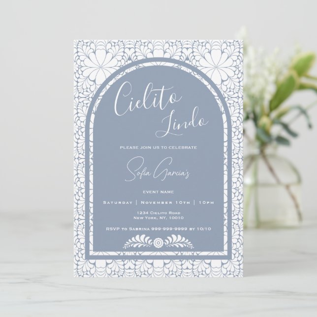 Cielito Lindo Mexican Folk Art Blue Invitation (Standing Front)