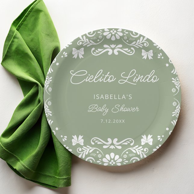Cielito Lindo Mexican Sage Green Baby Shower Paper Plates (Creator Uploaded)