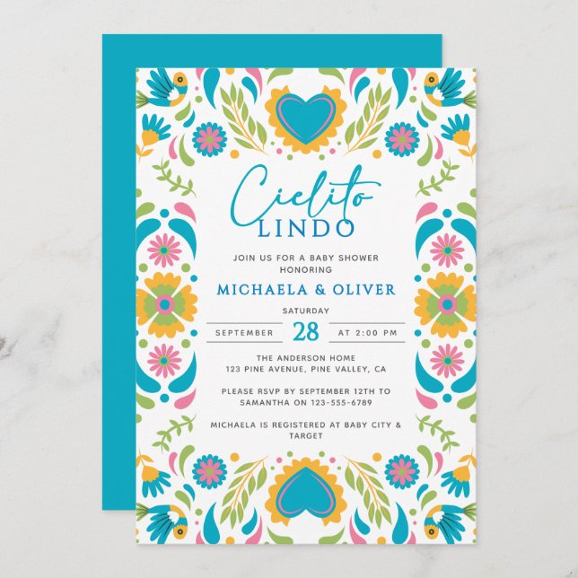 Cielito Lindo Mexican Talavera Tile Baby Shower Invitation (Front/Back)