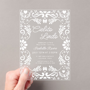 Cielito Lindo Mexican White Baby Shower Acrylic Invitations