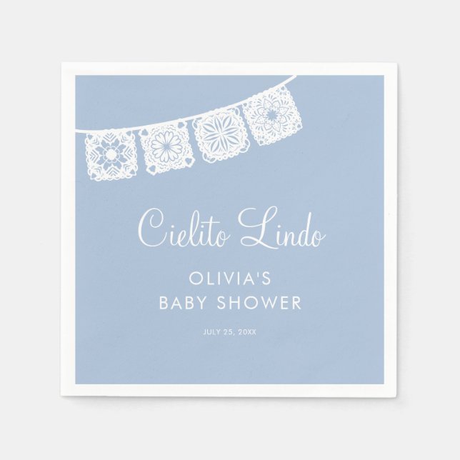 Cielito Lindo Papel Picado Blue Baby Shower Napkins (Front)