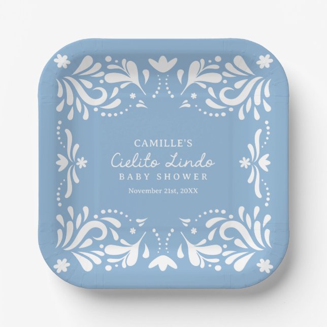 Cielito Lindo Papel Picado Boy Baby Shower  Paper Plates (Front)