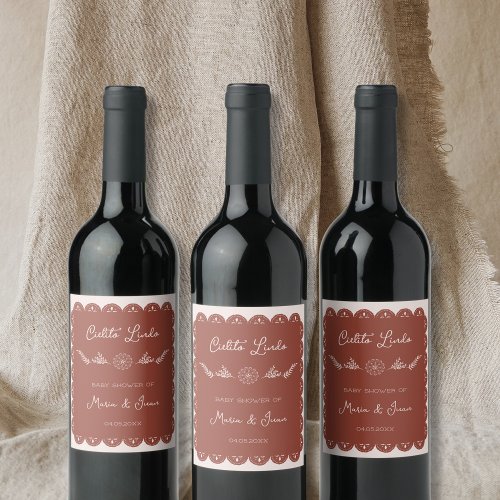 Cielito Lindo Papel Picado Neutral Baby Shower Wine Label