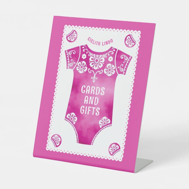 Cielito Lindo pink baby shower Cards and gifts Pedestal Sign (Front)