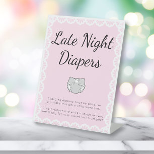 Cielito Lindo Pink Late Night Diapers Baby Shower Pedestal Sign