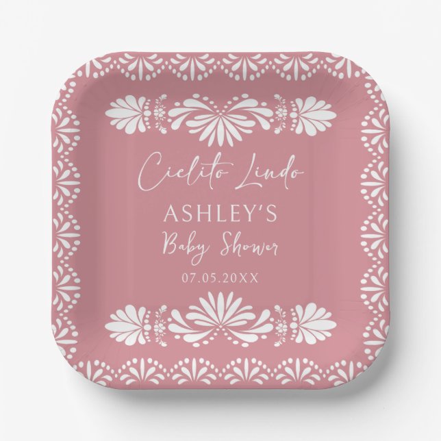 Cielito lindo Pink Mexican Baby Shower Paper Plates (Front)