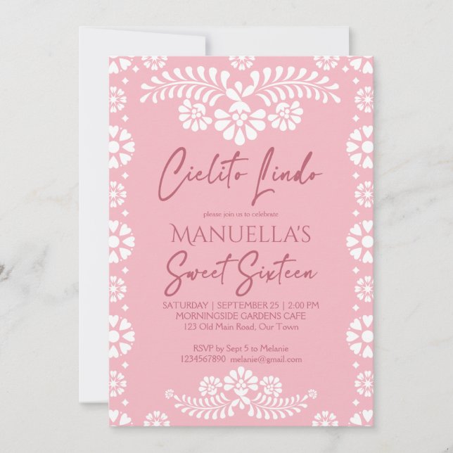 Cielito lindo pink Mexican sweet 16 birthday party Invitation (Front)