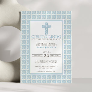 Cielito Lindo Religious Floral Cross Blue Boy Invitation