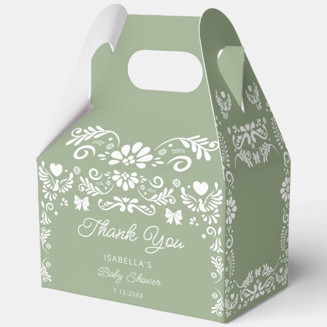 Cielito Lindo Sage Green Baby Shower Favor Boxes (Front)