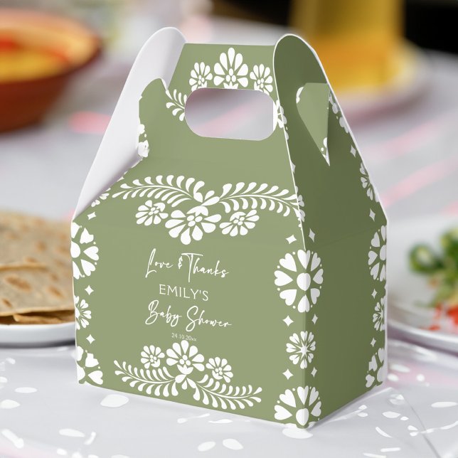 Cielito lindo sage green baby shower favors favor boxes (Cielito lindo sage green gender neutral Mexican fiesta baby shower favors personalized favor boxes)