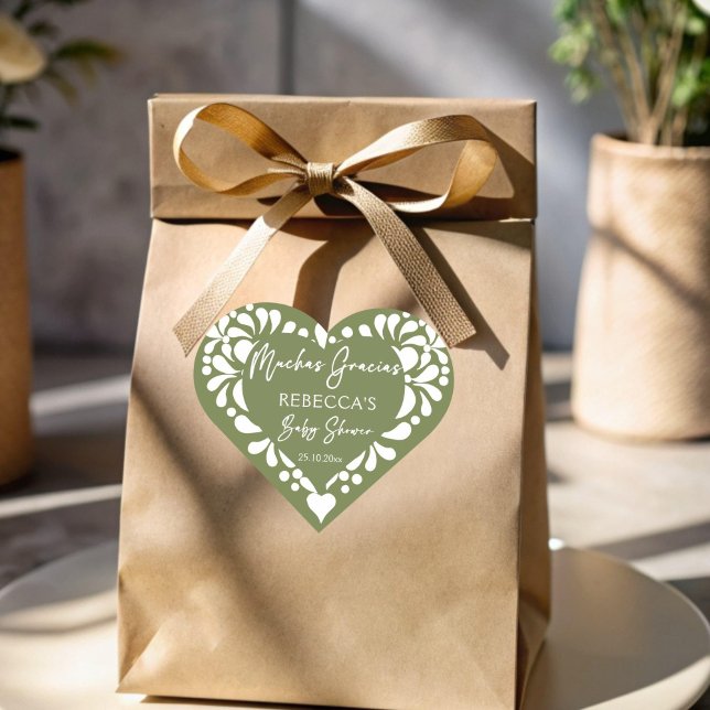 Cielito lindo sage green Mexican baby shower favor Heart Sticker (Cielito lindo sage green Mexican papel picado baby shower personalized favor Heart Sticker)