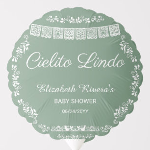 Cielito Lindo Sage Green Papel Picado Baby Shower Balloon