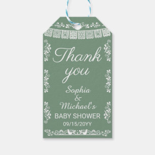 Cielito Lindo Sage Green Papel Picado Baby Shower Gift Tags