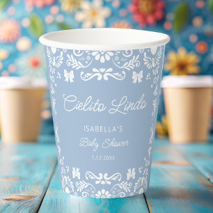 Cielito Lindo Talavera Mexican Blue Baby Shower Paper Cups