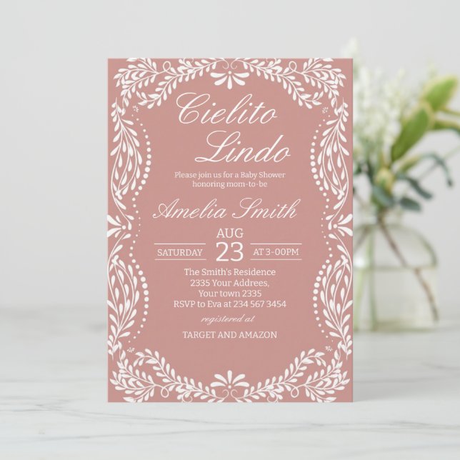 Cielito Lindo Talavera Mexican Pink Baby Shower Invitation (Standing Front)