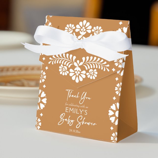 Cielito lindo terracotta baby shower favors favor boxes (Cielito lindo terracotta Mexican fiesta Talavera Papel picado baby shower favors custom favor boxes)