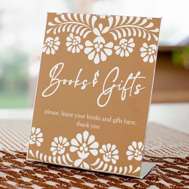 Cielito lindo terracotta baby shower gifts table pedestal sign (Cielito lindo terracotta baby shower gifts table pedestal sign personalized baby shower decor signs)