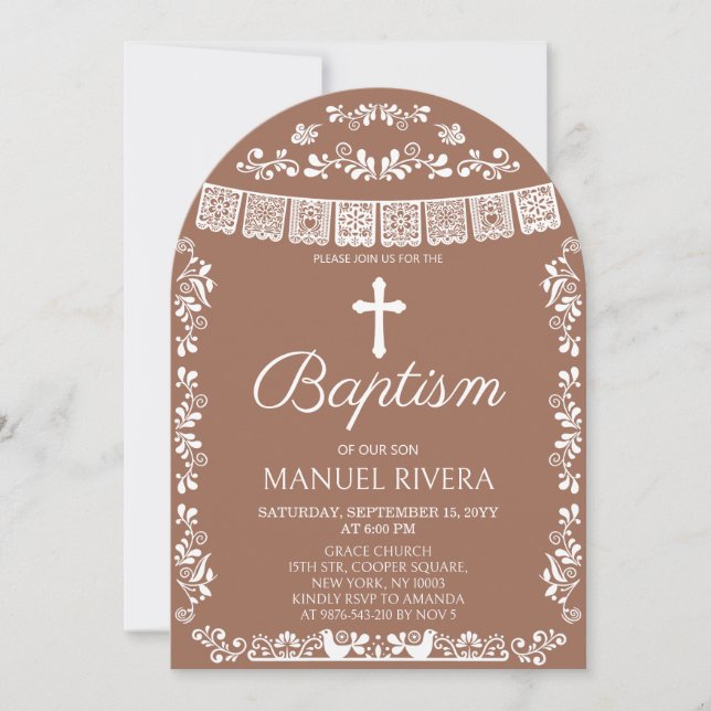 Cielito Lindo Terracotta Boy Baptism  Invitation (Front)