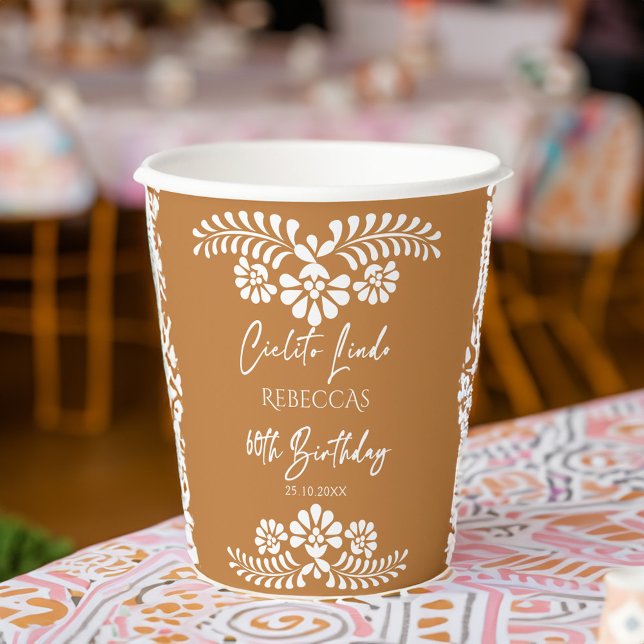 Cielito lindo terracotta Mexican 60th birthday  Paper Cups (Cielito lindo terracotta Mexican 60th birthday party  monogrammed Paper Cups personalized decor)