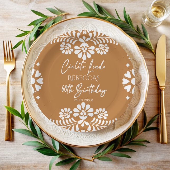 Cielito lindo terracotta Mexican 60th birthday  Paper Plates (Creator Uploaded)