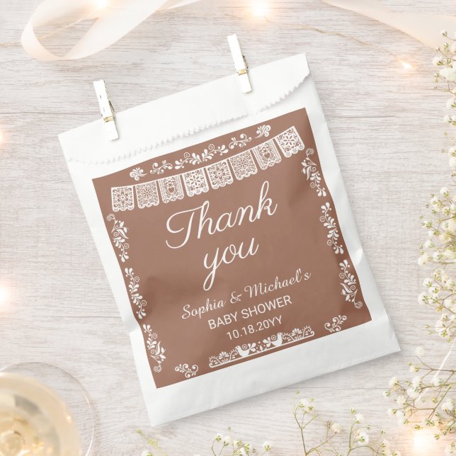 Cielito Lindo Terracotta Papel Picado Baby Shower Favor Bag (Clipped)